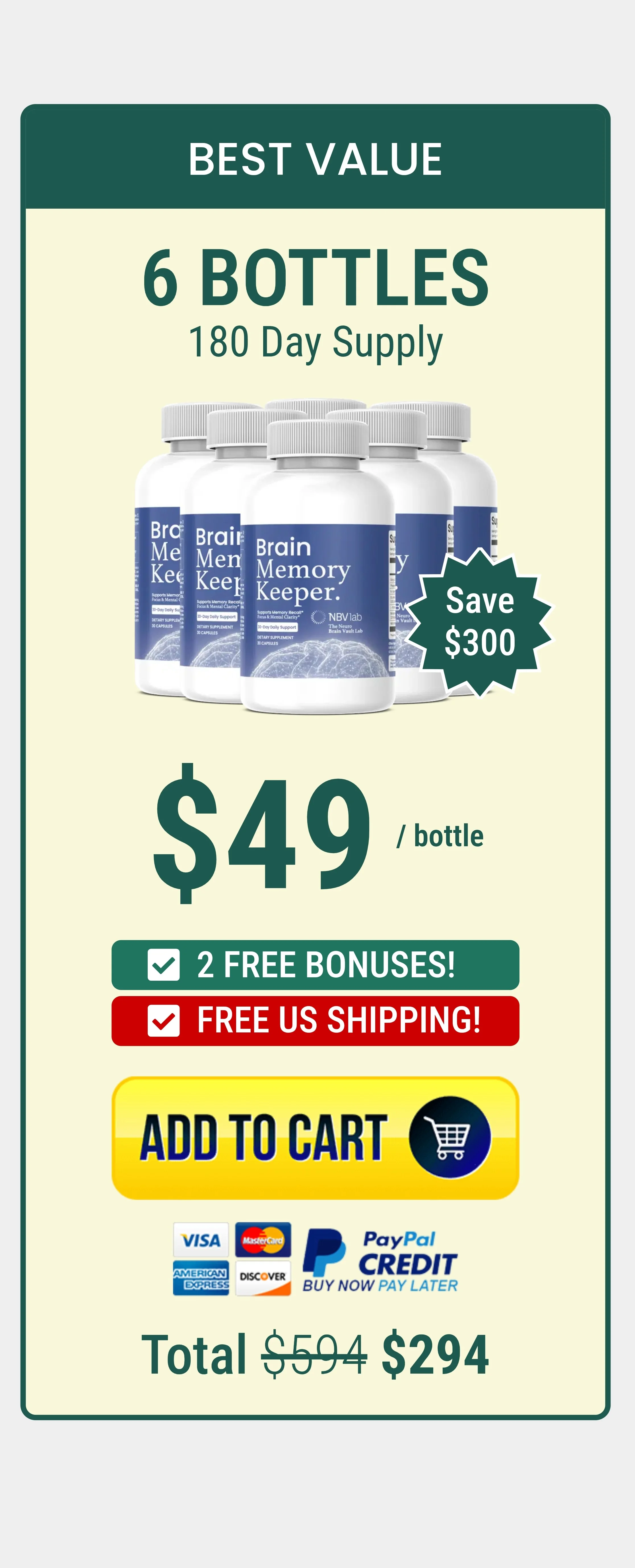 Brain Memory Keeper™ 6 bottles pricing
